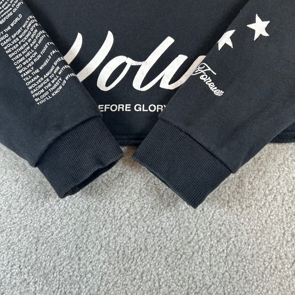 Darc Sport Wolves Grit Before Glory Cropped Sweatshirt Black Limited Edition L - Picture 2 of 15